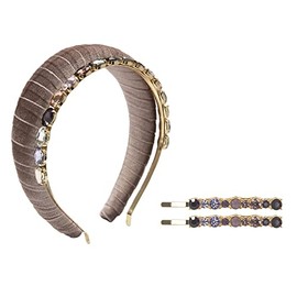 Black Diamond Pink Velvet Headband with Metal Stones and Bobby Pins Set of 2