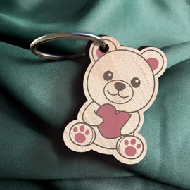 Teddy Schlüsselanhänger handgemacht aus Holz, Glücksbringer, Bär Schutzengel Anhänger Cartoon Niedlich, Süßes Geschenk, Geschenk Freundin