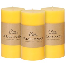 3x6 Inch Yellow Pillar Candles Set of 3 - Decorative Unscented Easter Pillar Candles, Long Burning Dripless Candles for Table Decor, Smokeless Large Pillar Candle for Wedding, Dinner, Home Decor