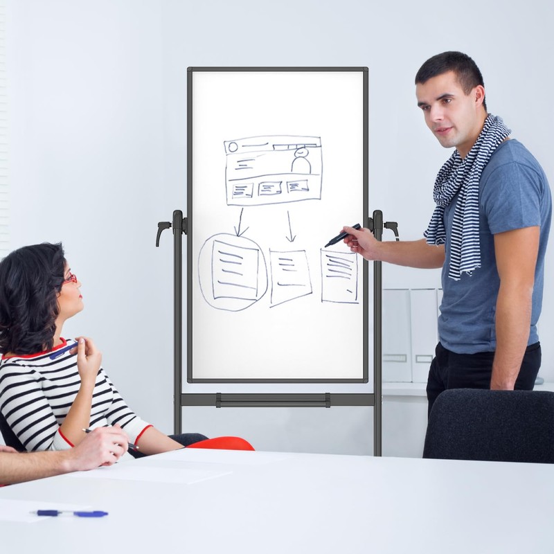 VIZ-PRO Double-Sided Magnetic Mobile Whiteboard, 48 x 24 Inches, Black