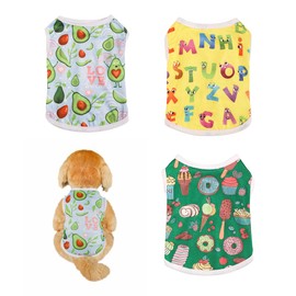 FFWTPY Pack of 3 Dog Clothes Fruit Printed Cute Breathable Puppy Vest Summer Girls Boys Dog T-Shirts Fashion Beach Wear for Small Dogs and Cats