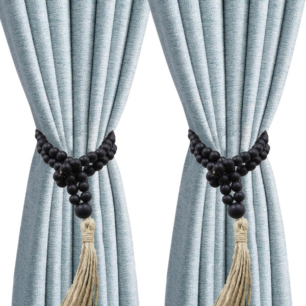 VKSG 2 Pack Wood Bead Curtain Tiebacks for Bedroom Decor