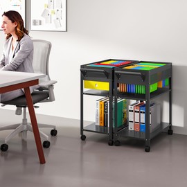 Rolling File Cart with Wheels Hanging Files,Rolling File Cabinet Organizer,Rolling Hanging File Folder Cart on Wheels,Metal Filing Cart,Fit A4/F4/Letter/Legal File for Home Office (Black Mesh)