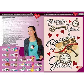 Colour iron-on transfers, DIN A4, craft sayings, decorate textiles with iron-on motifs, iron on pictures quickly and easily, DIY textile design (keys and watch)