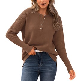 BTFBM Casual Women Sweaters 2024 Fall Sweater Long Sleeve Ribbed Knit Pullover Loose Solid Split Jumper Tops(Solid Khaki,Small)