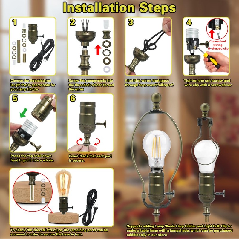 Asjeumt Lamp Rewire Kit Lamp Socket Replacement Kits 12 Foot