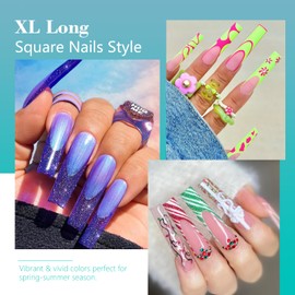 Lionvison XL Long Square Nail Tips NO C Curve, Straight Flat Pre Shaped False Nails, Half Cover Clear Nail Tips for Acrylic Nails Professional, French Nail Extensions for Nail Salon Home DIY, 12 Sizes