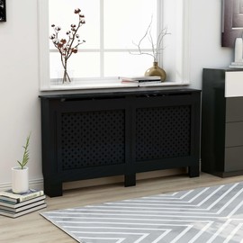 vidaXL Black Radiator Cover with Modern Slatted Design - Durable MDF Material - Easy to Assemble - Provides Additional Shelf Space