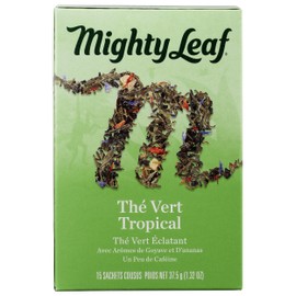 Mighty Leaf Tea, Green Whole Leaf Tea Bags - Green Tea Tropical - Light Caffeine - Blended with Pineapple, Guava & Tropical Fruit Flavors - 15 Count