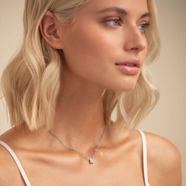 GIFT4U Silver Initial Necklace for Women - 18K White Gold Filled L Initial Necklace Dainty Initial Letter Necklace Cut Monogram Name Necklace Silver Jewelry Necklace for Women