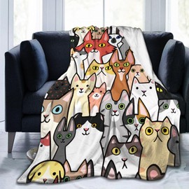 Cat Face Cute Animal Cartoon Blanket, Soft Blankets Flannel Bed Throw Cozy Lightweight Plush Gifts for Kids Boys Girls Women Men Sofa Couch Bedroom Living Rooms Warm All Season, Home Decor, 60"x50"