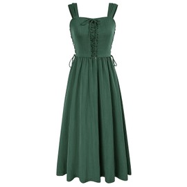 Women Cottagecore Sleeveless Dress Lace Up Renaissance Corset Sundress Forest Green L