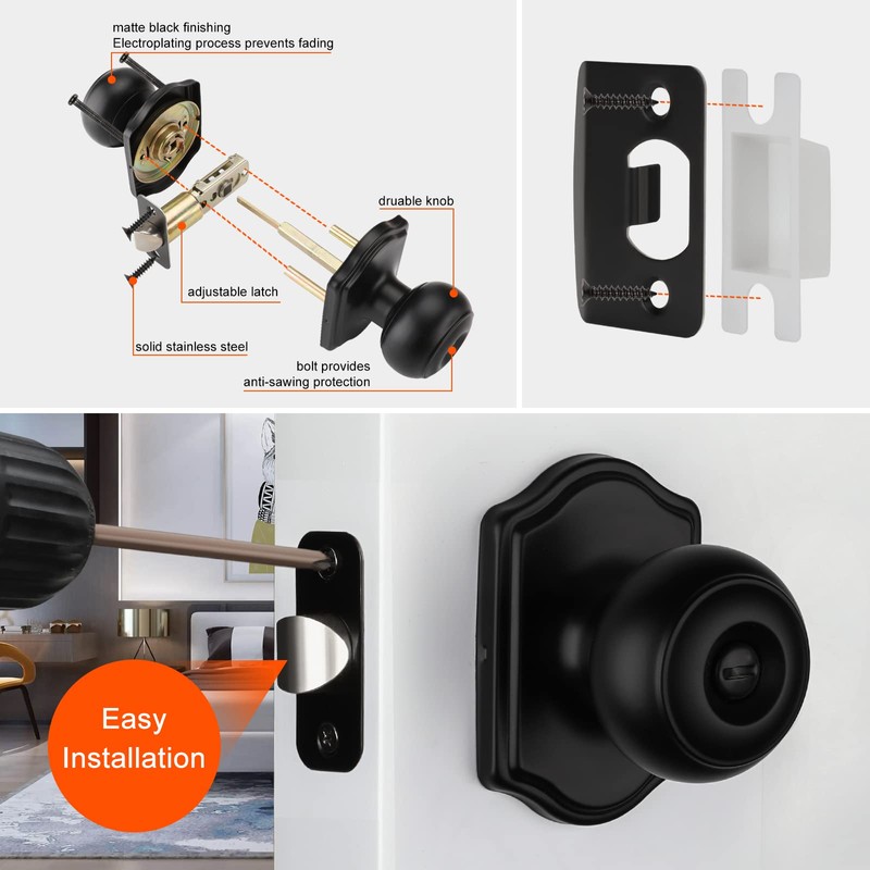 Haidms Black Door Knobs Interior, Privacy Interior Door knobs, Matte