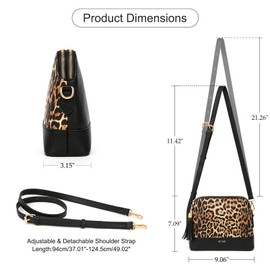 BITUOR Ladies Black Beige Leopard Print PU Leather Shoulder Bag with Tassel 23x18x8cm, Leopard Black