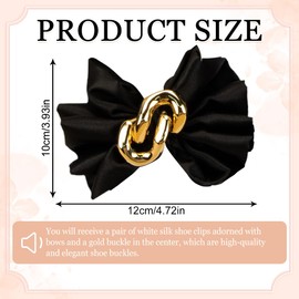 EOYVAIL Shoe Fasteners & Shoelaces, 2 Pieces Black Bow Shoe Flowers, Golden Buckle, Pleated Silk Shoe Clip, Elegant Shoe Buckle