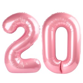 40 Inch Pearlescent Pink Number 20 Balloon Number 20 Balloon 40 Inch, 20th Birthday Party Decorations for Boy or Girl Huge Mylar Anniversary Party Supplies