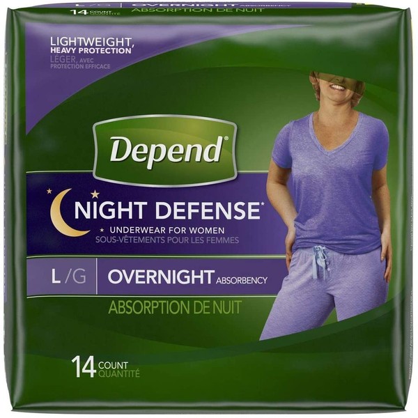 Depend Night Defense Incontinence Overnight Underwear for Women, L, 14 Underwear (Pack of 2)