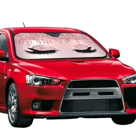 Pretty Eyelash Rose Gold Pink Windshield Sun Shade, Car Front Window Shades Cute Sunshade Cover Sun Visor Shield Block Automotive Interior Protector Blocks Uv Rays