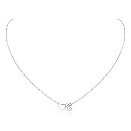 Aosyoisk 925 Sterling Silver Heart Letter Necklace, Ladies (S)
