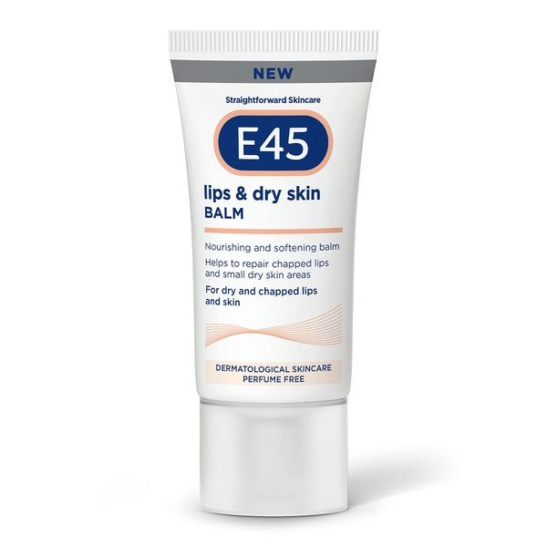 E45 Lips & Dry Skin Lip Balm - Moisturising Natural Lip Balm for Dry & Cracked Lips and Skin - Hydrating and Nourishing Lips Balm with Vitamin E - E45 Cream Lipbalm for Chapped Lips - 30ml