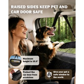Dog Seat Cover for Back Seat- Heavy Duty Soft Bottom Car Hammock for Dog, with a Heightened Design Both Side,Fits Cars,Suv, and Mid-Size Trucks, Waterproof and Machine Washable,Black&Large Size.