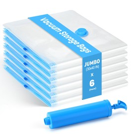 6Pack Thickened Space Saver Vacuum Storage Bags Jumbo for Clothes with Hand Pump, Vacuum Sealed Bags for Clothing, Comforters and Blankets