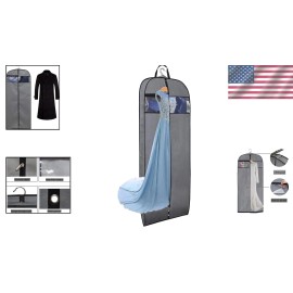 60-Inch Gray Garment Bag with Zipper Pocket for Long Coats and Wedding Gowns