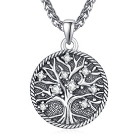 KATHLU Tree of Life Necklace for Women Men Sterling Silver Tree of Life Pendant Cubic Zirconia Family Tree Necklace Jewelry Gifts