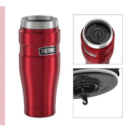 Thermos Thermobecher Stainless King, Kaffeebecher to go Edelstahl rot 470ml, Isolierbecher spülmaschinenfest, dicht, 4002.248.047, Tea to Go 7 Stunden heiß, 18 Stunden kalt, BPA-Free