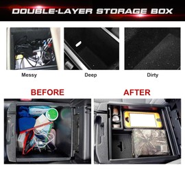 Xotic Tech Compatible with Toyota Tacoma 2016-2023 Center Console Organizer Armrest Box Secondary Storage Coin Holder Insert Tray w/Black Non-Slip Mats + Tire Valve Stem Caps