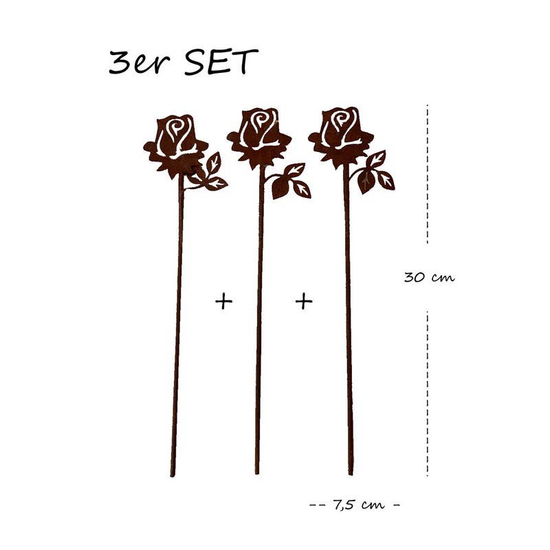 Lilienburg Set of 3 Rose Rust Stakes, Flower, Rust Rose