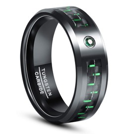 CHALAIR Men's 8mm Black Tungsten Wedding Ring for Men Women Carbon Fiber Promise Engagement Band Size Y