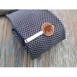 Bear Tie Clip, Wooden Tie Bar, Mens Necktie Clasp Clip Clamp Pin, Engraved 5th Anniversary Wedding Present, Gift for Dad, Groomsmen, Usher, Birthday, With Gift Box