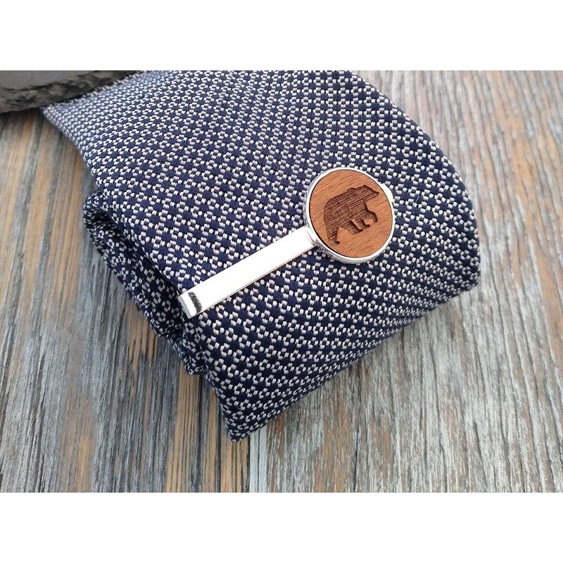 Bear Tie Clip, Wooden Tie Bar, Mens Necktie Clasp Clip