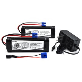 elxjarpower (2-Pack) 7.2V NiMH RC 3000mAh Battery with Balance Charger, RC Car RC Truck RC Boat LOSI Associated HPI Kyosho Quadcopter Drone Hobby with EC3 Connector