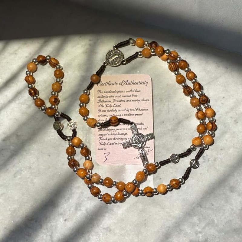 Saint Benedict Rosary/Necklace Handcrafted in Bethlehem & Jerusalem from holy