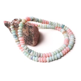 Peruvian Pink Blue Opal,Candy Opal Heishi Roundel 5-6mm Necklace for Men and Women in Silver Lobster clasp, Beach Boho Summer Gift (16")