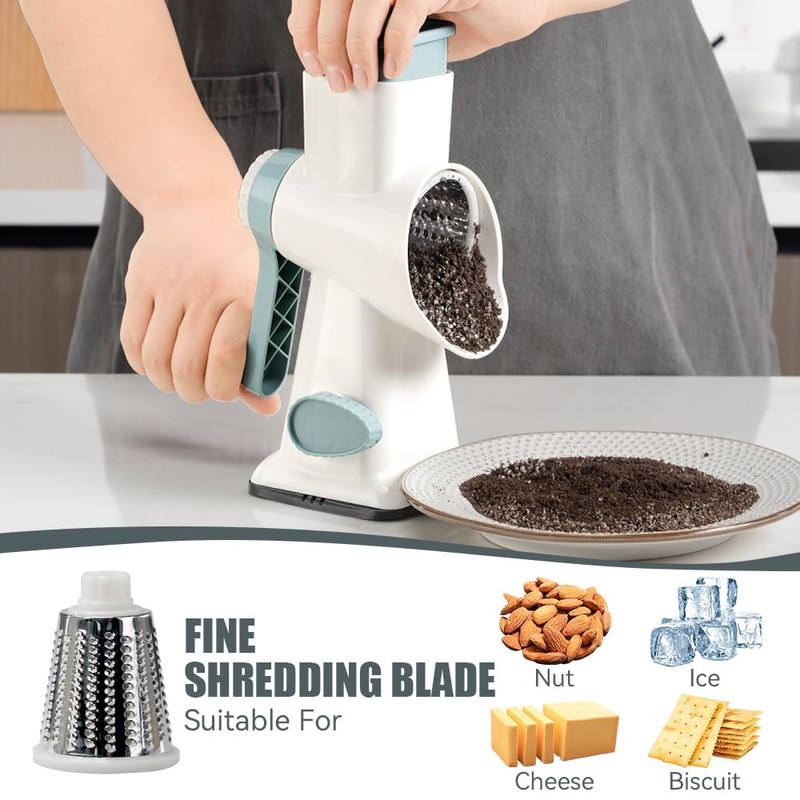 KEOUKE Rotary Cheese Grater with Handle Vegetable Cheese Shredder Slicer
