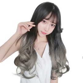 YJINCO U-type Half Wig, Extension, Long, Gradient, Curly Hair, Two Tone Fluffy, Curly Neckline Wig, Partial Wig, One Size Fits Most, Half Wig, Women's YJWT008-gry