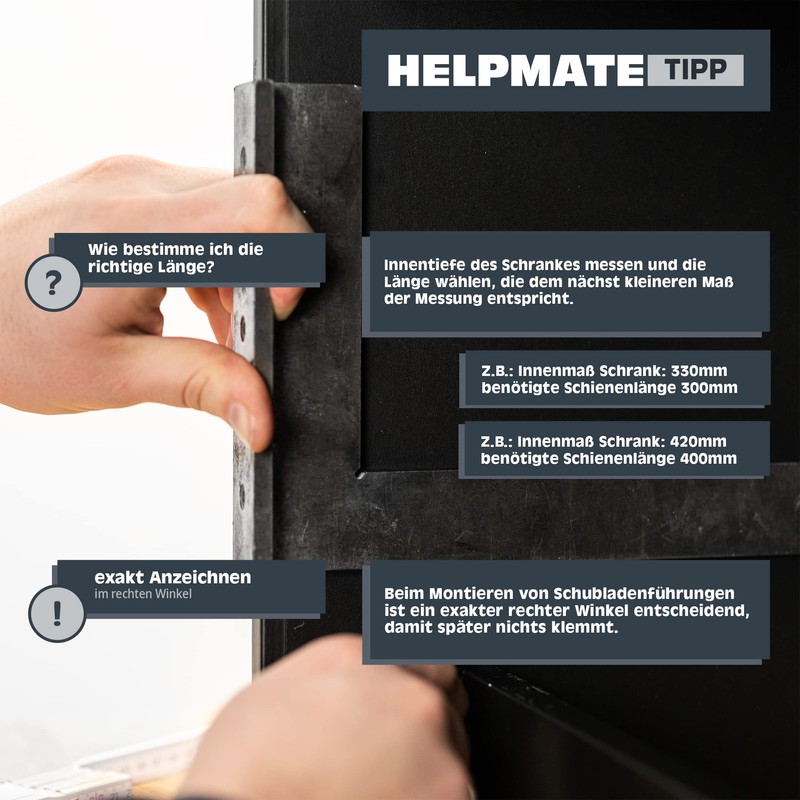 HELPMATE Roller Slide Guides 350 mm 1 Pair Set of