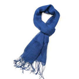 Shanlin - Bufandas unisex 100% lino para hombres y mujeres (71 x 22 pulgadas), Azul, 71" x 21.6" + 2 x 3" tassel