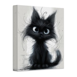 Bad Hair Day- Cute Black Cat Cartoon 16x20 Canvas Poster - Fluffy Kitten Art for Cat Lovers, Pet Owners, & Cute Animal Enthusiasts - For Kid's Room, Apartments, Veterinary Clinics, Pet Cafés, & Stores