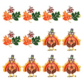 YAHPERN 9 Pieces Fall Napkin Rings, Enamel Thanksgiving Napkin Rings for Table Decor Harvest Pumpkin Maple Leaf Napkin Holders for Fall Banquet Dinner Table Settings Decoration (Turkey&Maple Leaf 2)