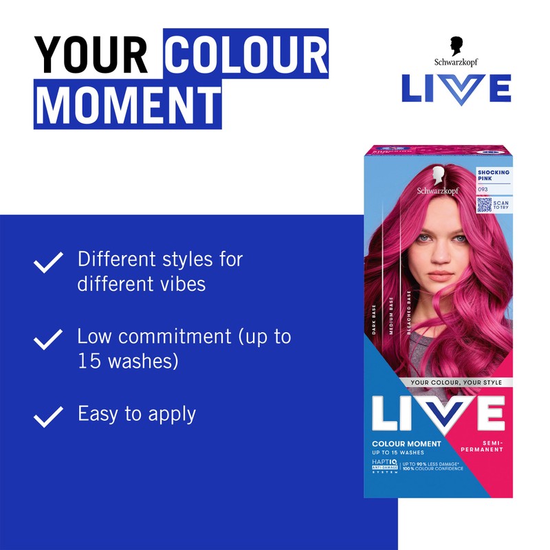 Schwarzkopf LIVE Colour Moment 093 Shocking Pink, with HaptiQ Anti-Damage