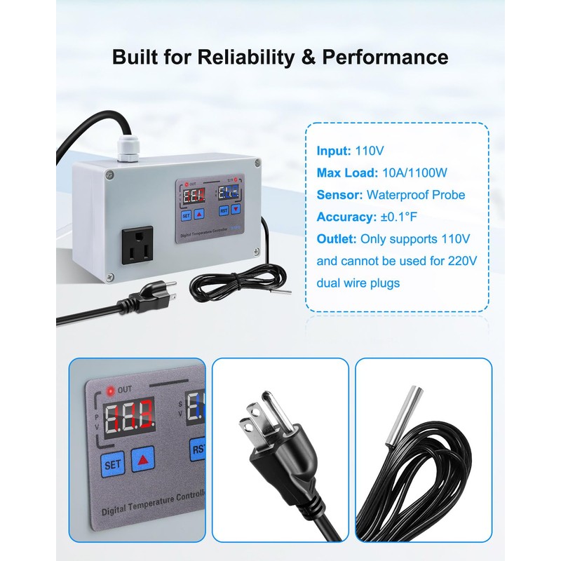 10A 110V Temperature Controller, Digital Thermostat Switch for Seedling Germination,