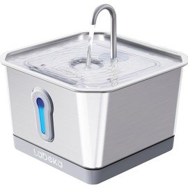 LABEKA Stainless Steel Cat Water Fountain 135oz/4L:Battery Operated Wireless Cat Fountains for Drinking Indoor, Automatic Pet Water Dispenser with Ultra Quiet Pump,Multi-Filtration,Easy Clean BPA-Free