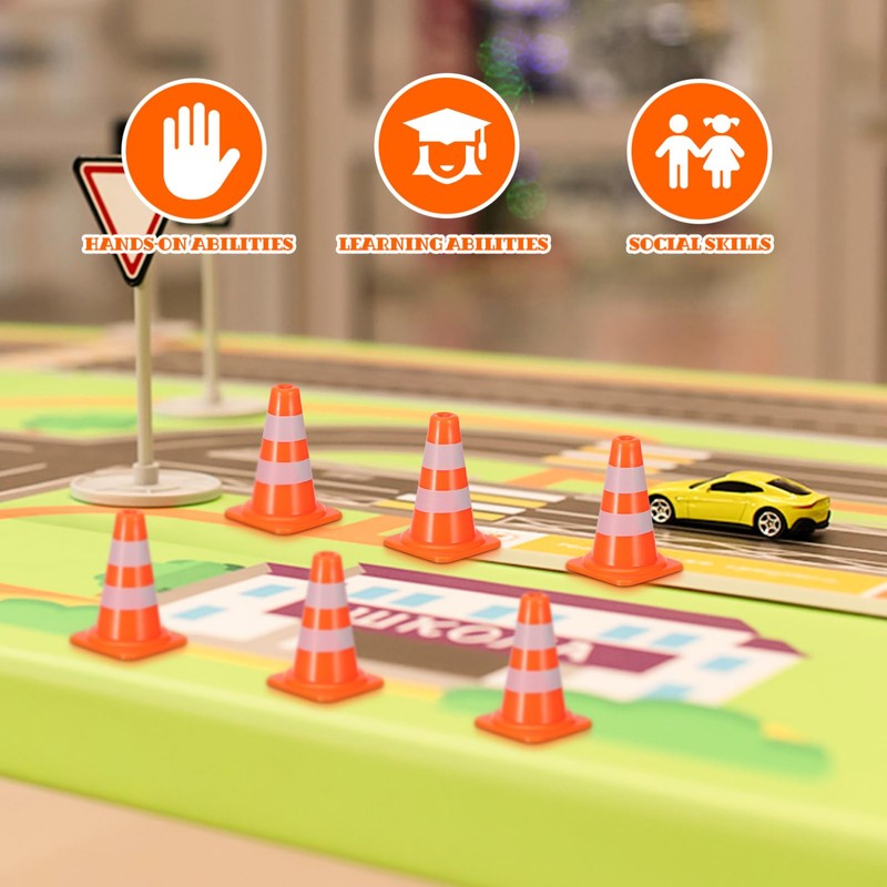 Gatuida 7pcs Mini Traffic Cones, Tiny Simulation Road Parking Signs,