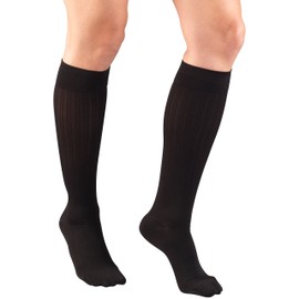 Truform Compression Socks, 15-20 mmHg, Women's Dress Socks, Knee High Over Calf Length, Black Rib Knit, Small