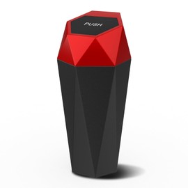 Auto Dynasty Car Trash Can Garbage Bins Leakproof Cup Holder with Removable Lid Universal for Car, Home and Office, Black/Red