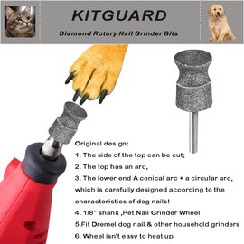 KITGUARD Diamond Dremel Dog Nail Grinder Bits for Rotary Tool-1/8'' Dremel Dog Nail Grinder Attachment-Pet Bit Work for Animals Nail Care (XX Large Q)